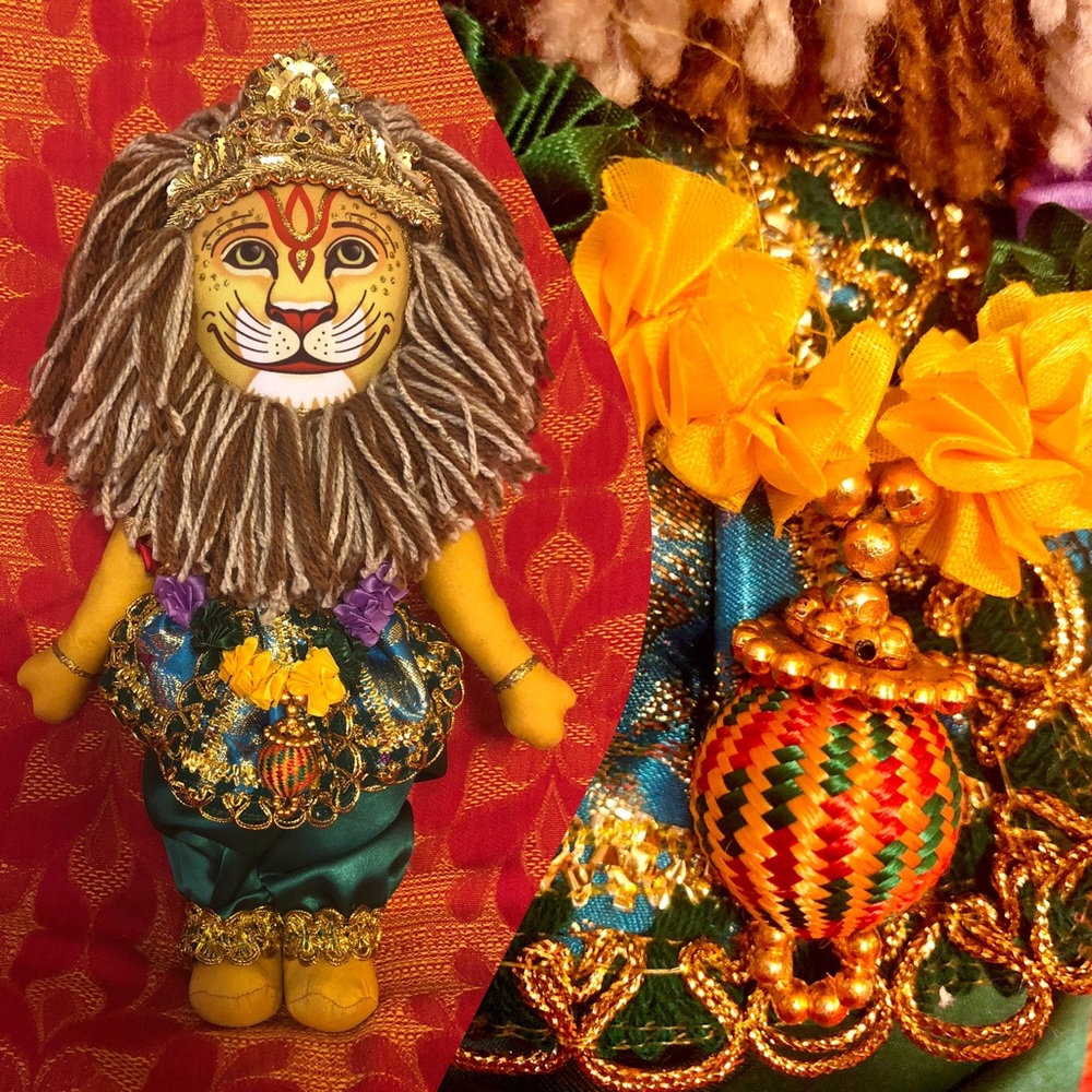 Beautiful Narasimha Krishna Hindu worship altar India doll